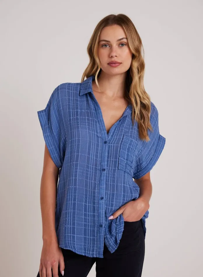 Long Sleeve Women Bella Dahl Short Sleeve Pocket Button Down 8211 Bright Indigo