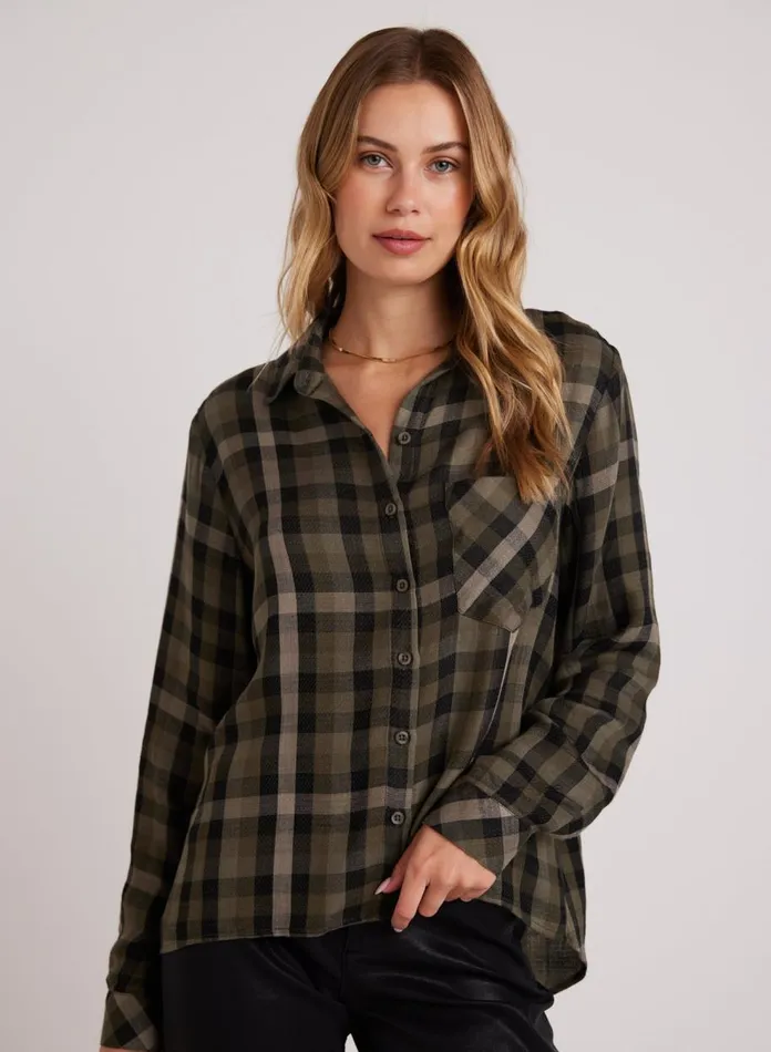 Long Sleeve Women Bella Dahl Slouchy Pocket Button Down 8211 Olive Plaid Long Sleeve Women Bella Dahl Slouchy Pocket Button Down 8211 Olive Plaid