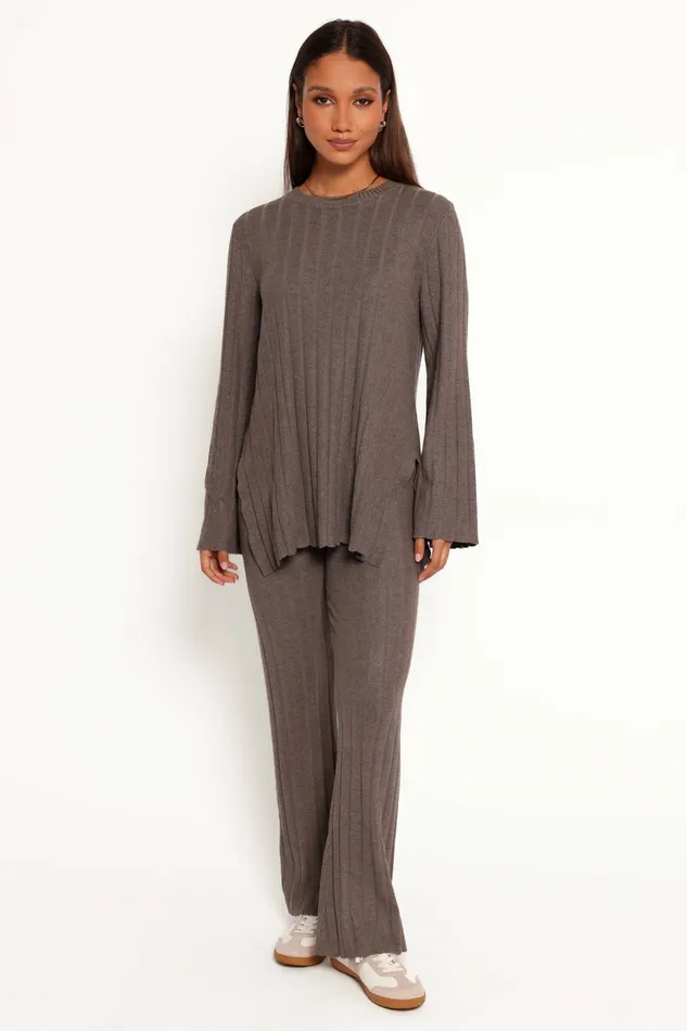 Loungewear Silvie Long Sleeve Knitted Set Charcoal Grey Petal and Pup Women