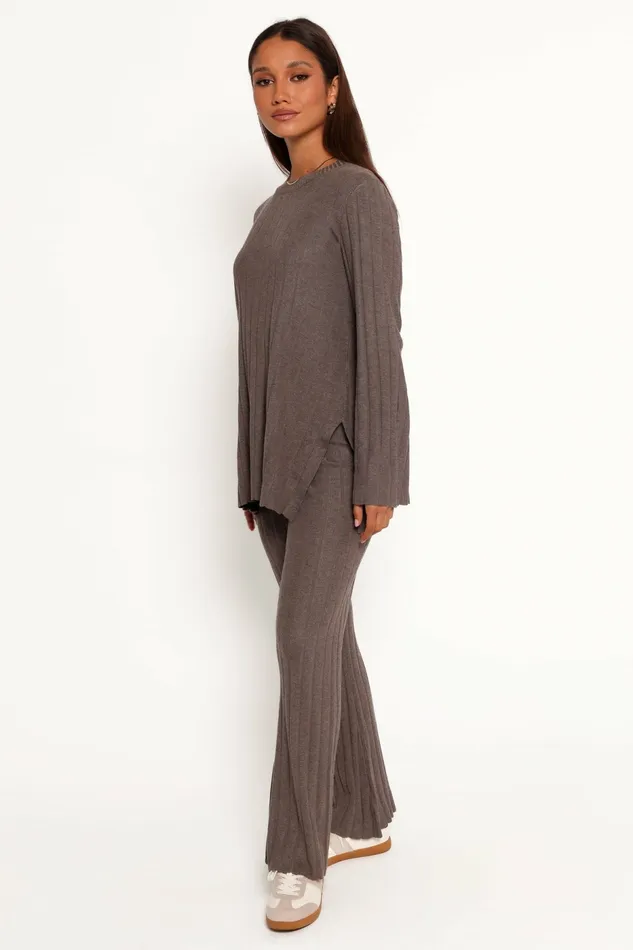 Loungewear Silvie Long Sleeve Knitted Set Charcoal Grey Petal and Pup Women