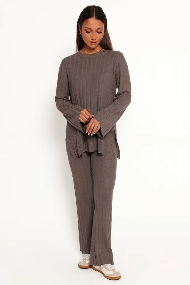 Loungewear Silvie Long Sleeve Knitted Set Charcoal Grey Petal and Pup Women