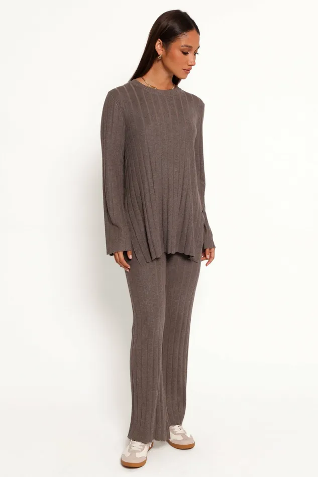 Loungewear Silvie Long Sleeve Knitted Set Charcoal Grey Petal and Pup Women