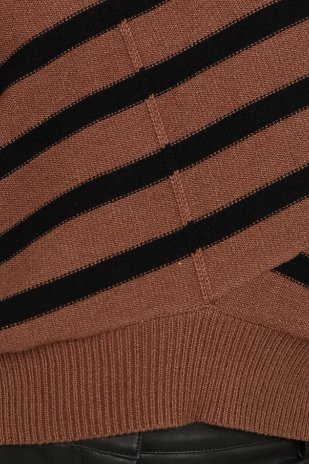 Lynette Criss Cross Stripe Sweater BlackTan Women Sweaters Petal and Pup