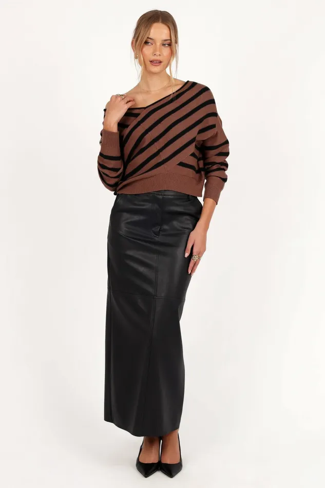 Lynette Criss Cross Stripe Sweater BlackTan Women Sweaters Petal and Pup
