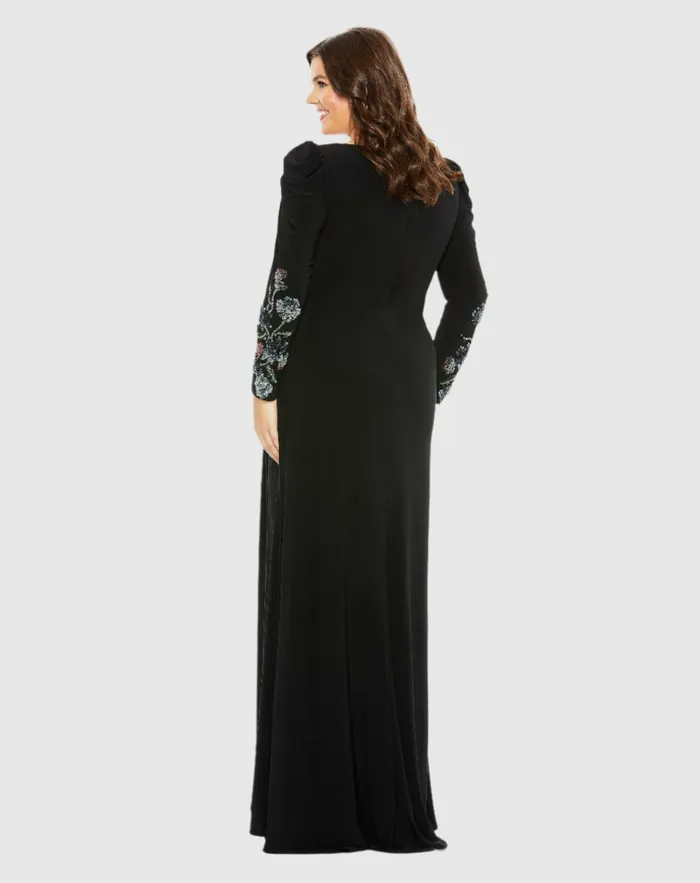 Mac Duggal Embellished Long Sleeve Faux Wrap Gown Plus Black Women Plus Size Dresses Mac Duggal Embellished Long Sleeve Faux Wrap Gown Plus Black Women Plus Size Dresses