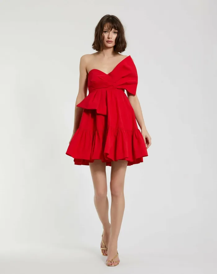 Mac Duggal Every Day Dresses Women Faille Strapless Twist Bow Mini Dress Cherry Mac Duggal Every Day Dresses Women Faille Strapless Twist Bow Mini Dress Cherry