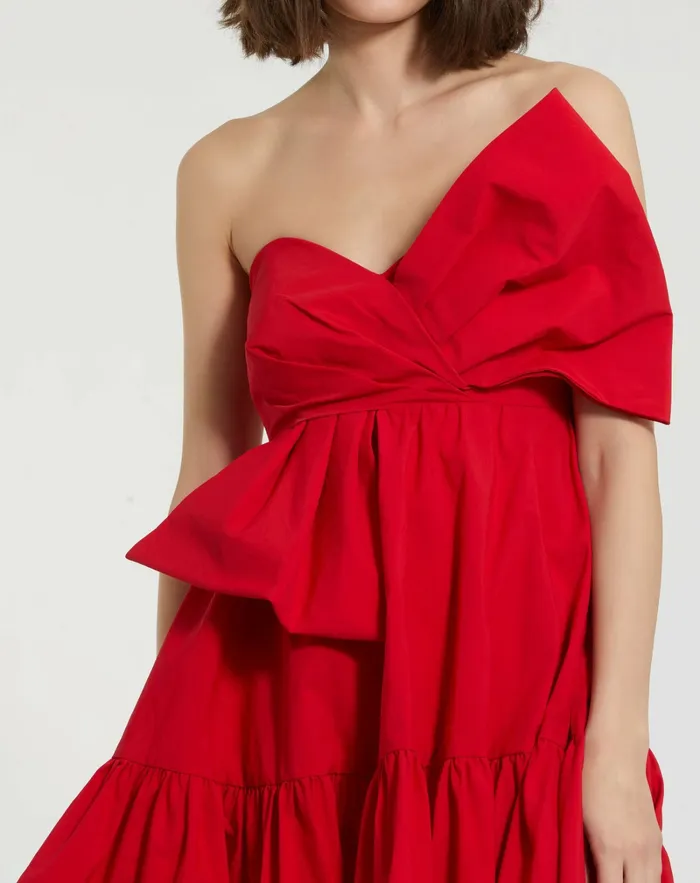 Mac Duggal Every Day Dresses Women Faille Strapless Twist Bow Mini Dress Cherry