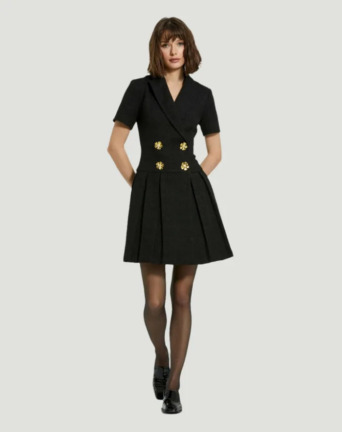Mac Duggal Every Day Dresses Women Tweed Short Sleeve Blazer Mini Dress Black
