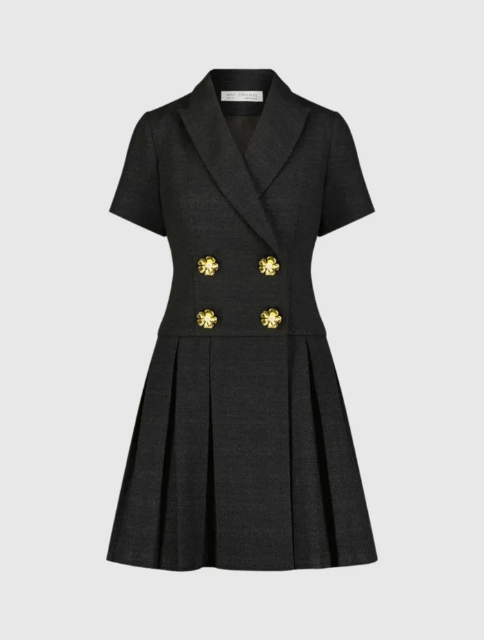 Mac Duggal Every Day Dresses Women Tweed Short Sleeve Blazer Mini Dress Black