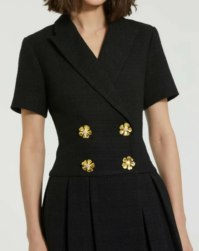 Mac Duggal Every Day Dresses Women Tweed Short Sleeve Blazer Mini Dress Black
