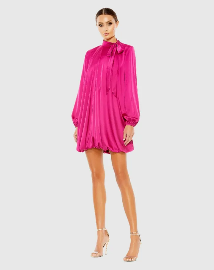 Mac Duggal High Neck Long Sleeve Bubble Hem Dress 8211 FINAL SALE Hot Pink Women Daytime Dresses Mac Duggal High Neck Long Sleeve Bubble Hem Dress 8211 FINAL SALE Hot Pink Women Daytime Dresses