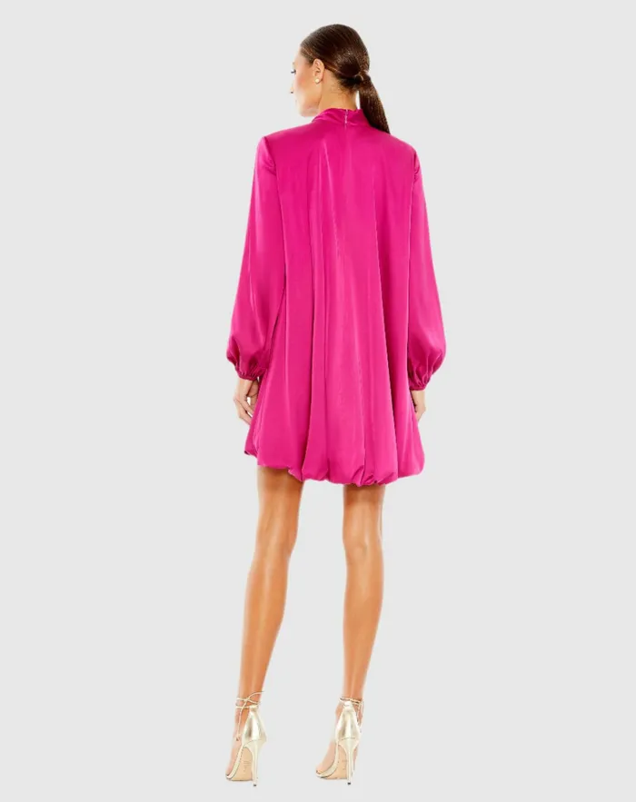 Mac Duggal High Neck Long Sleeve Bubble Hem Dress 8211 FINAL SALE Hot Pink Women Daytime Dresses