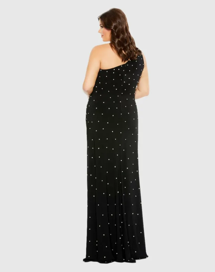 Mac Duggal Jewel Encrusted Draped One Shoulder Gown Plus Cherry Women Plus Size Dresses