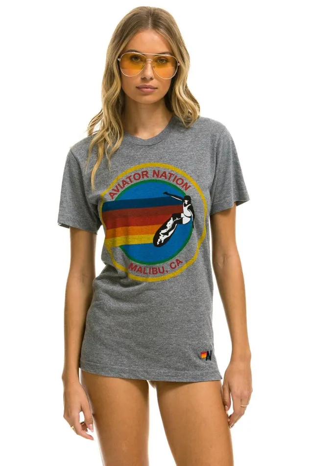 Malibu Crew Tee Shirt 8211 Heather Grey WomenMen Aviator Nation Tees