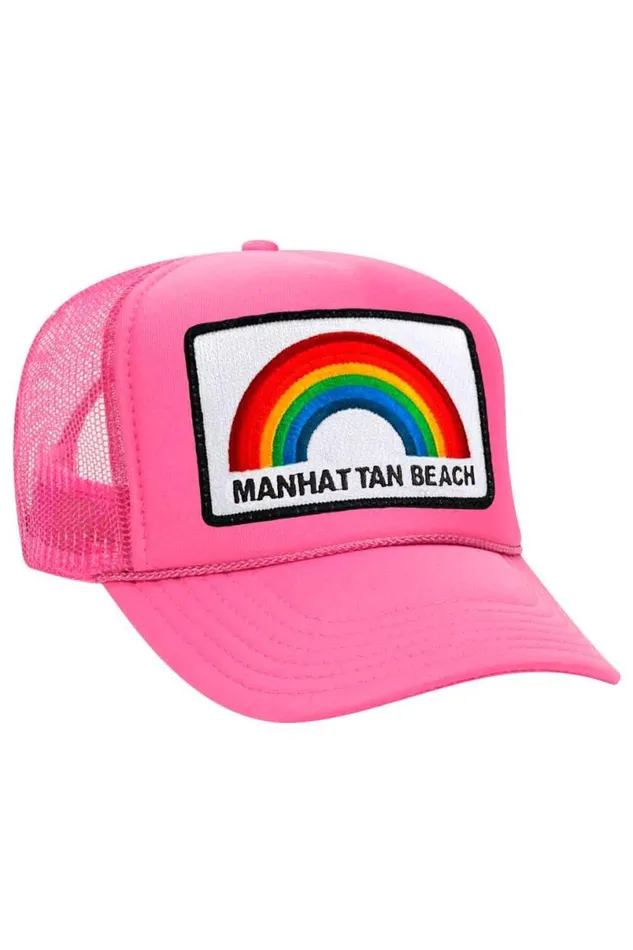 Manhattan Beach Rainbow Trucker Hat WomenMen Aviator Nation Trucker Hats