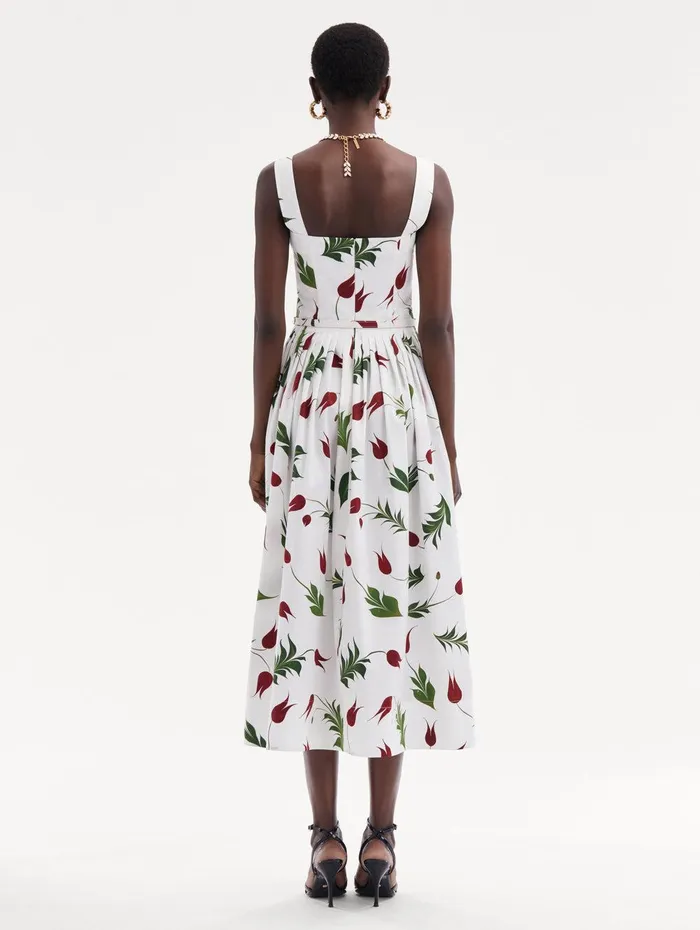 Marbled Tulip Cotton Poplin Dress White Multi Women Oscar De La Renta Dresses
