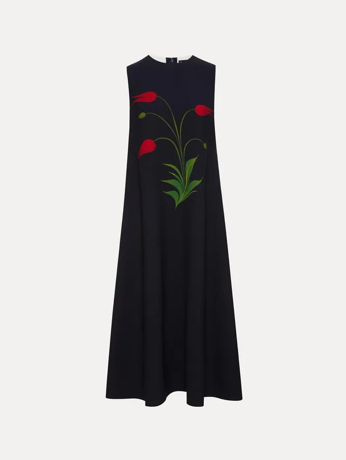 Marbled Tulip Maxi Dress Navy Red Women Oscar De La Renta Dresses