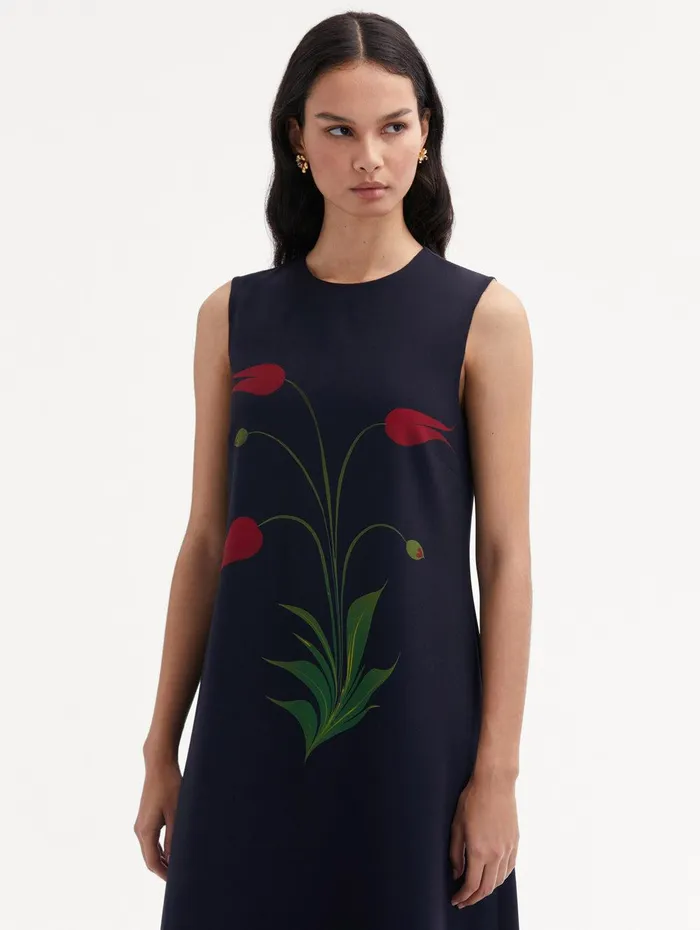 Marbled Tulip Maxi Dress Navy Red Women Oscar De La Renta Dresses Marbled Tulip Maxi Dress Navy Red Women Oscar De La Renta Dresses