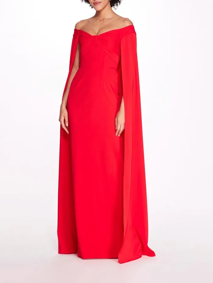 Marchesa Gowns Off Shoulder Caped Column Gown Red 8211 Women