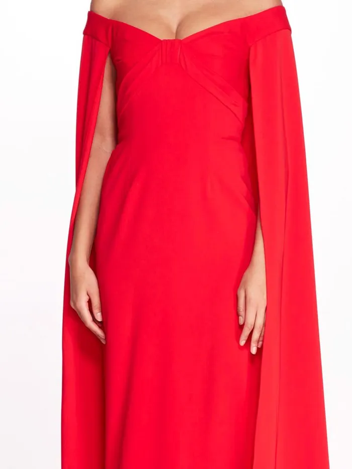 Marchesa Gowns Off Shoulder Caped Column Gown Red 8211 Women