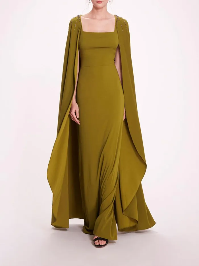 Marchesa Marchesa Notte Embellished Cape Gown Olive 8211 Women