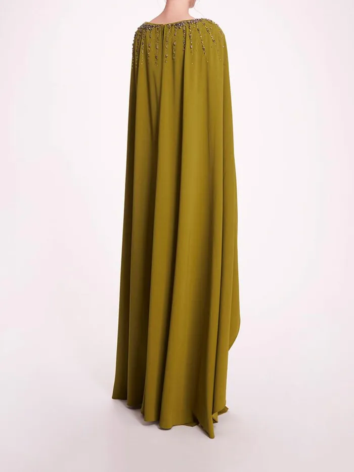 Marchesa Marchesa Notte Embellished Cape Gown Olive 8211 Women