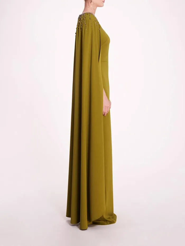 Marchesa Marchesa Notte Embellished Cape Gown Olive 8211 Women