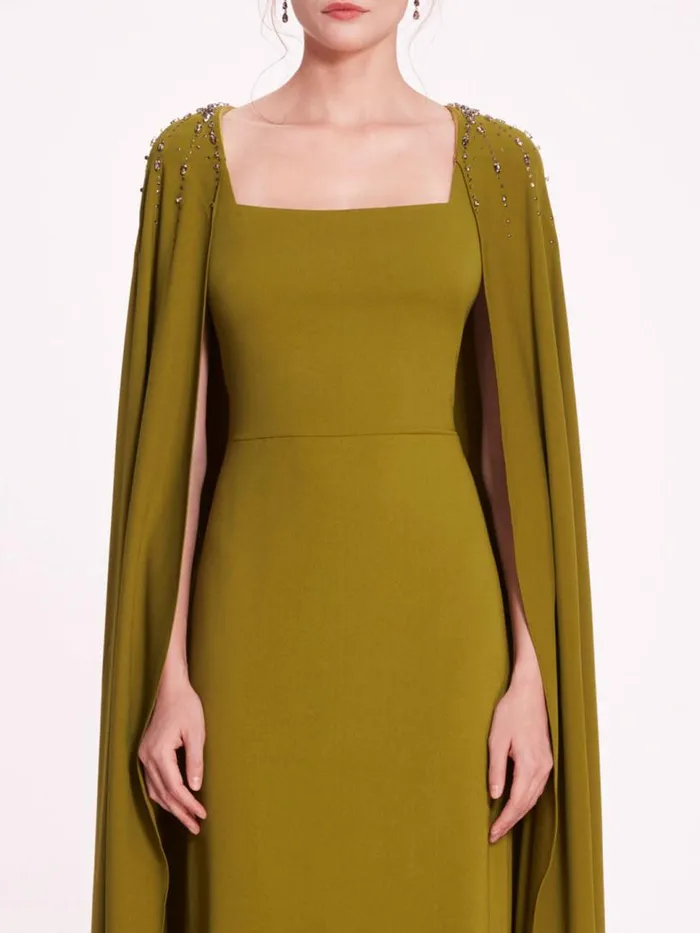 Marchesa Marchesa Notte Embellished Cape Gown Olive 8211 Women