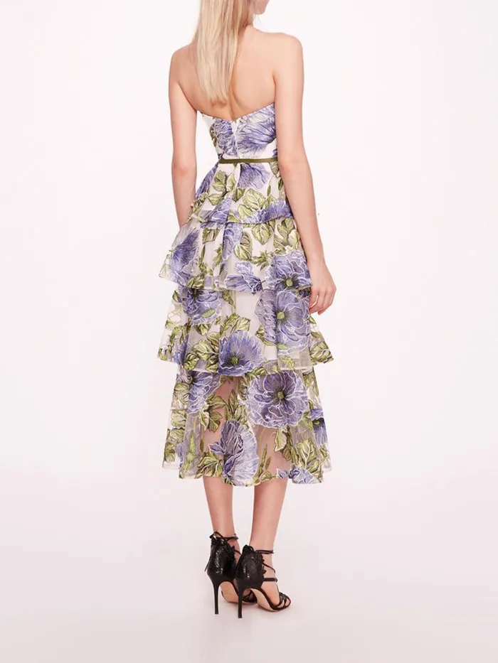 Marchesa Marchesa Notte Embroidered Plunging Midi Dress Blue White 8211 Women