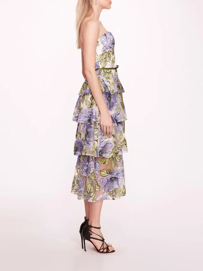 Marchesa Marchesa Notte Embroidered Plunging Midi Dress Blue White 8211 Women