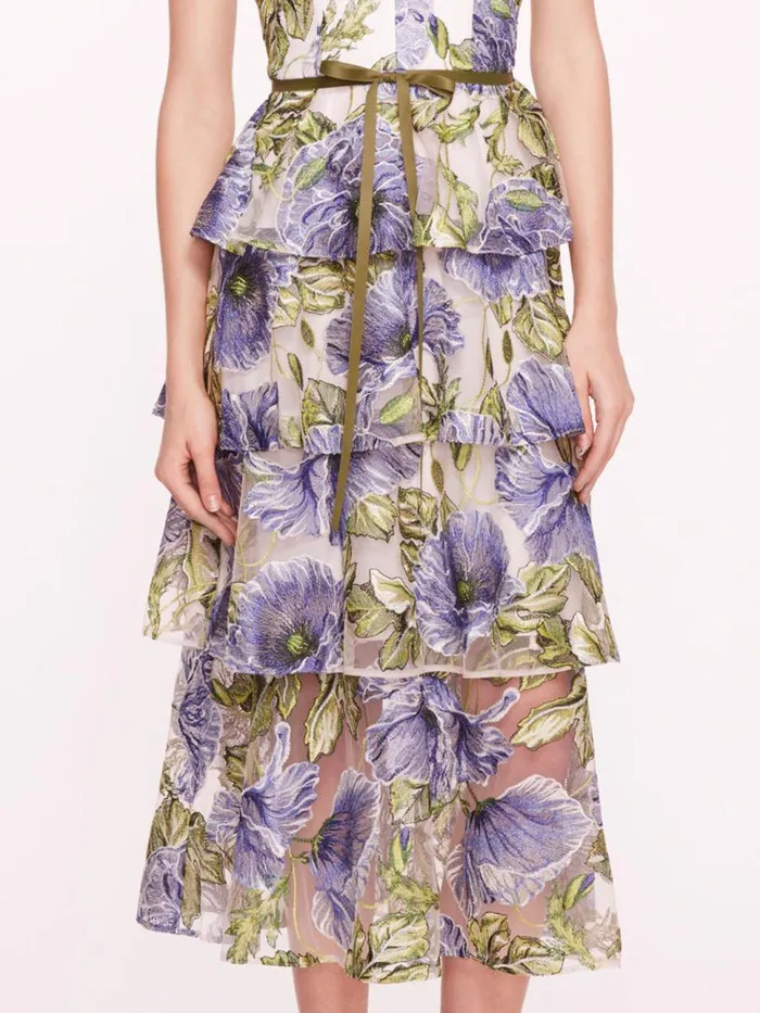 Marchesa Marchesa Notte Embroidered Plunging Midi Dress Blue White 8211 Women