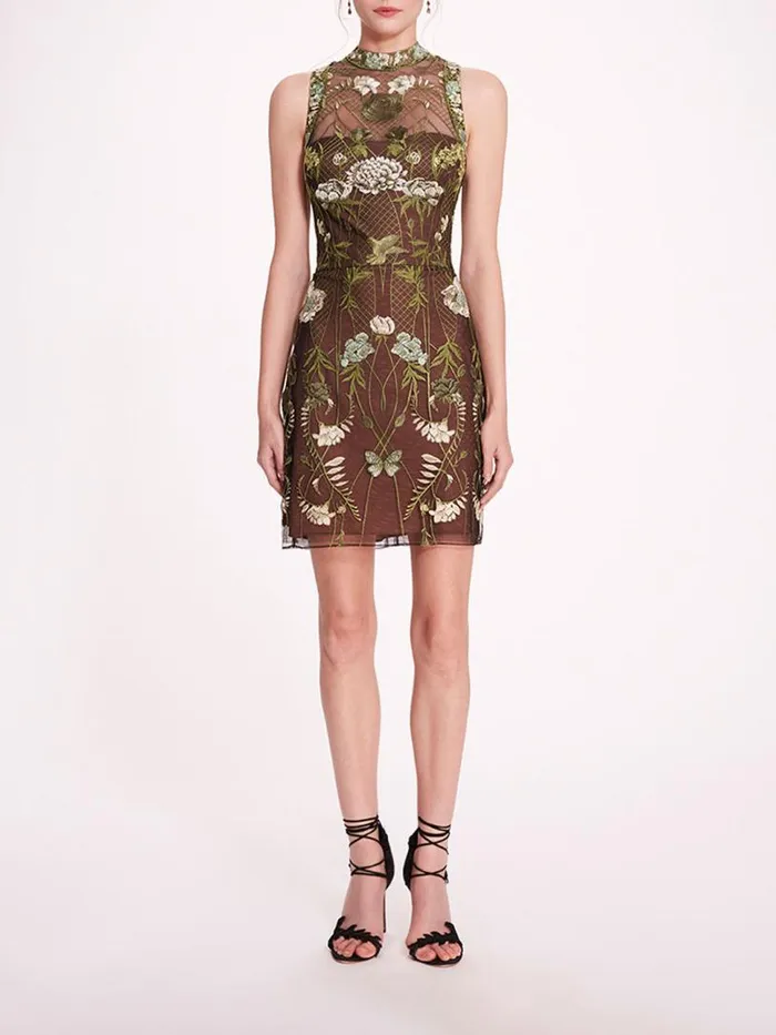 Marchesa Marchesa Notte High Neck Tulle Mini Dress Green 8211 Women