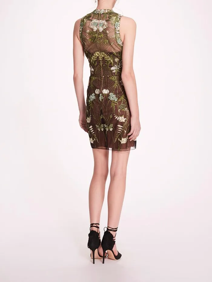 Marchesa Marchesa Notte High Neck Tulle Mini Dress Green 8211 Women