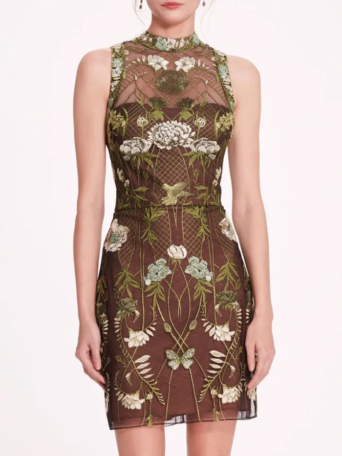 Marchesa Marchesa Notte High Neck Tulle Mini Dress Green 8211 Women