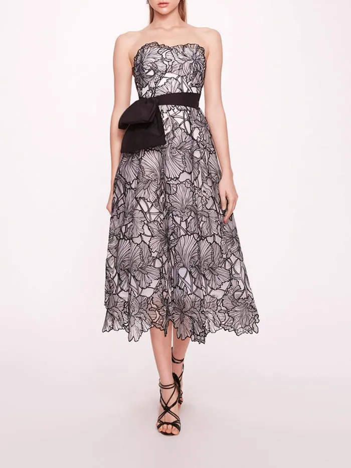 Marchesa Marchesa Notte Iris Cutwork Midi Dress Ivory Black 8211 Women