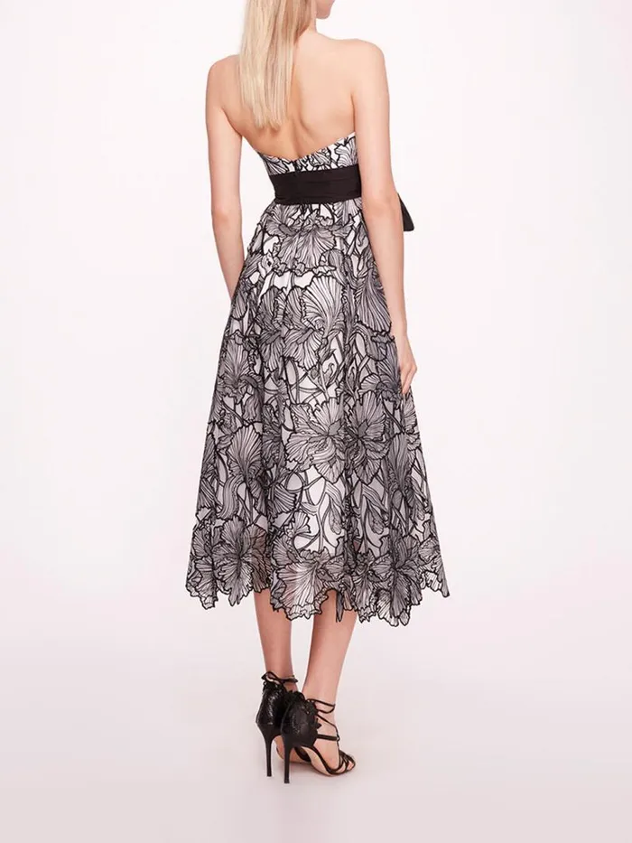 Marchesa Marchesa Notte Iris Cutwork Midi Dress Ivory Black 8211 Women