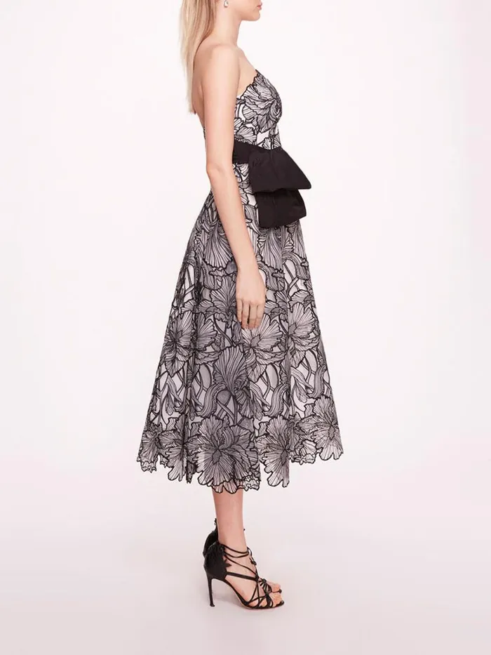 Marchesa Marchesa Notte Iris Cutwork Midi Dress Ivory Black 8211 Women