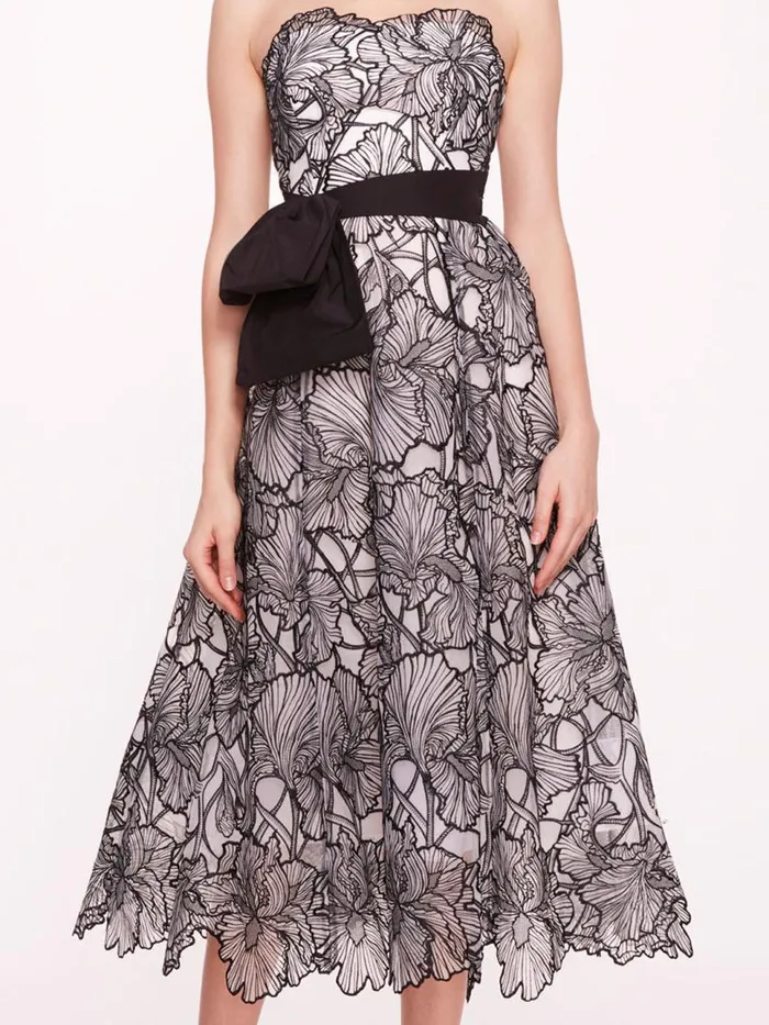 Marchesa Marchesa Notte Iris Cutwork Midi Dress Ivory Black 8211 Women