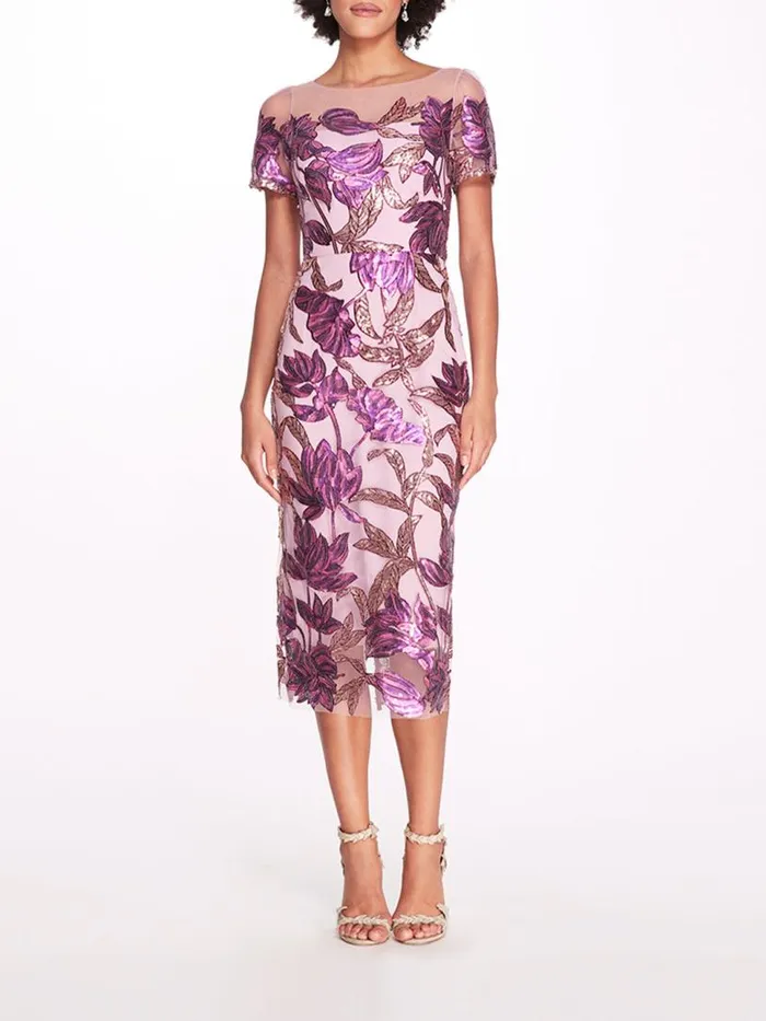 Marchesa Marchesa Notte Lotus Sequin CapSleeved Pencil Dress Purple Mauve 8211 Women Marchesa Marchesa Notte Lotus Sequin CapSleeved Pencil Dress Purple Mauve 8211 Women