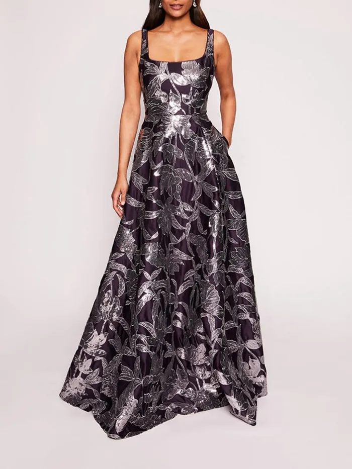 Marchesa Marchesa Notte Lotus Sequin Gown Aubergine Gunmetal 8211 Women