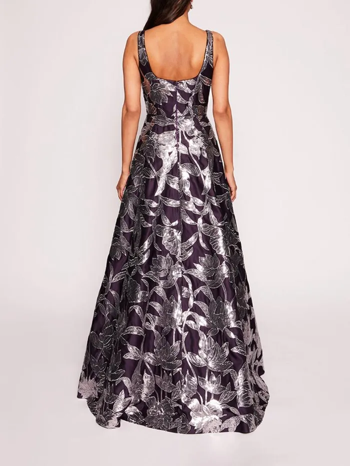 Marchesa Marchesa Notte Lotus Sequin Gown Aubergine Gunmetal 8211 Women