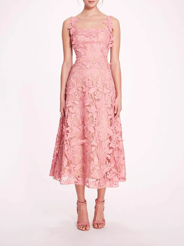 Marchesa Marchesa Notte Organic Lace Midi Dress Rose 8211 Women