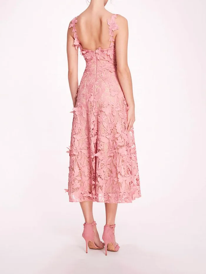 Marchesa Marchesa Notte Organic Lace Midi Dress Rose 8211 Women