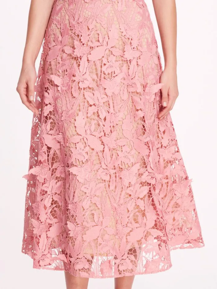 Marchesa Marchesa Notte Organic Lace Midi Dress Rose 8211 Women
