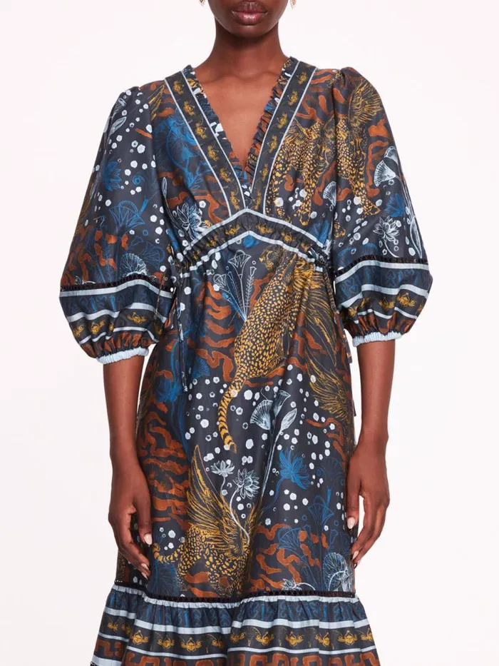 Marchesa Marchesa Rosa Flying Cheetah Tiered Midi Dress Blue Multi 8211 Women