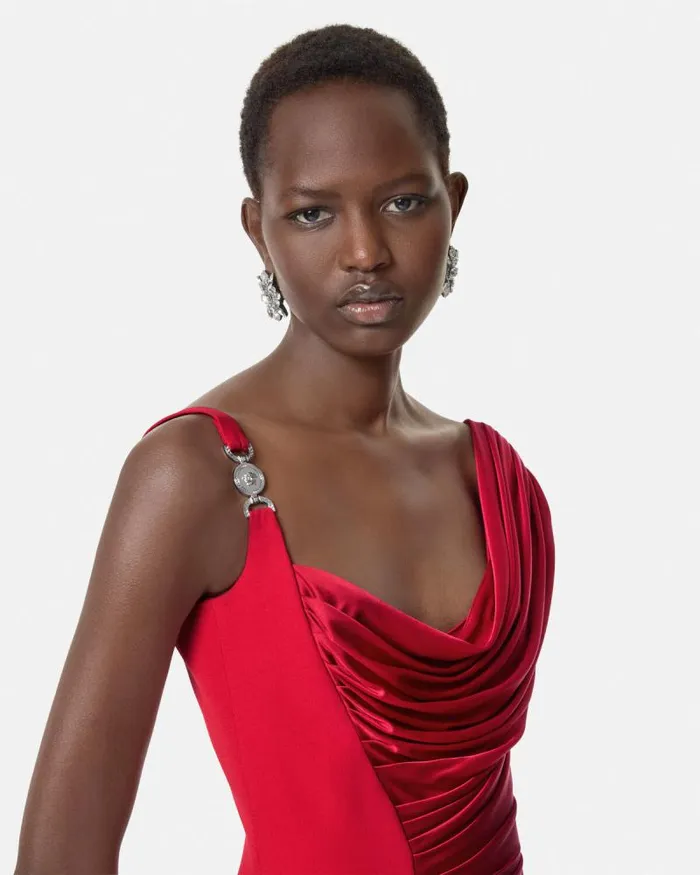 Medusa 03995 Draped Gown Red Women Versace Dresses