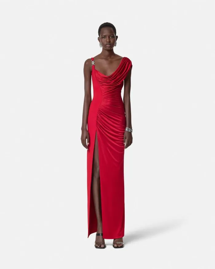 Medusa 03995 Draped Gown Red Women Versace Dresses