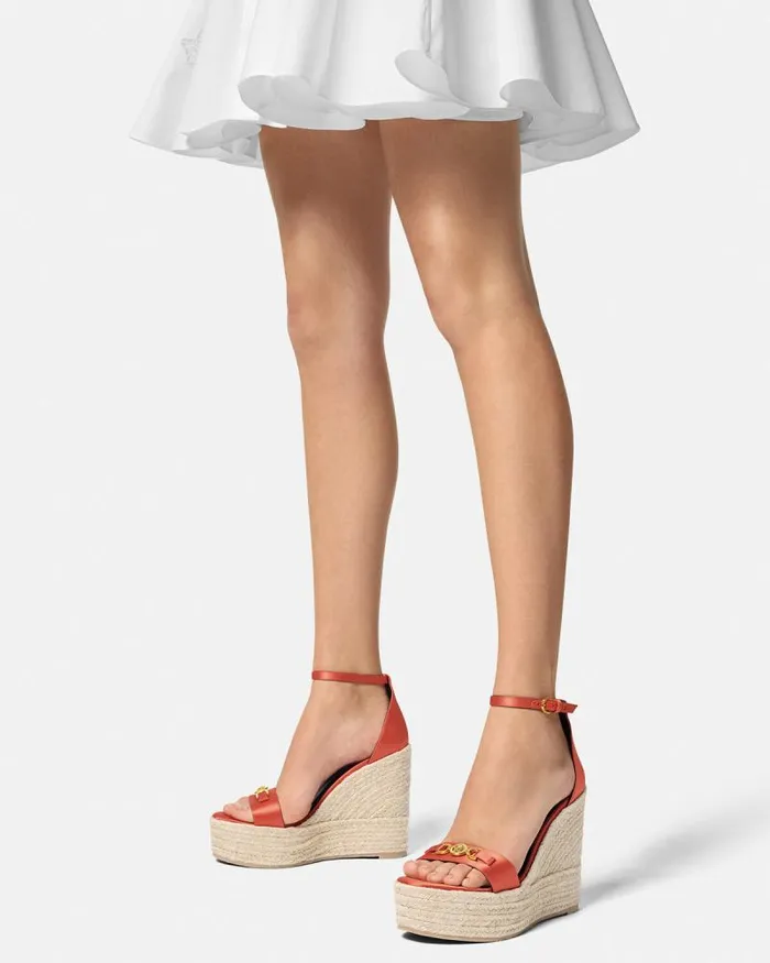 Medusa 03995 Satin Wedge Sandals 120 Mm Coral Women Versace Sandals