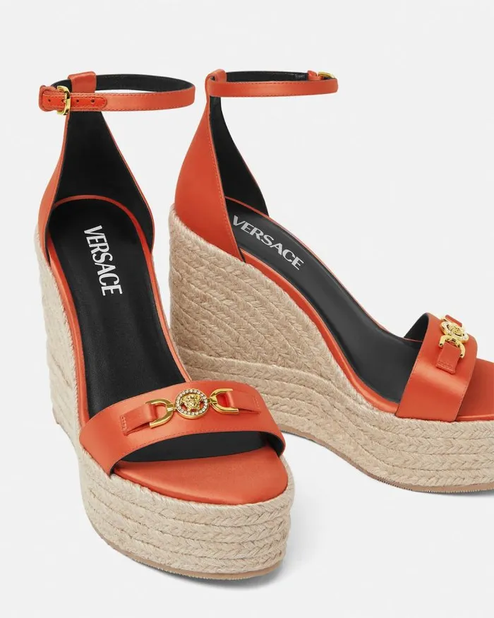Medusa 03995 Satin Wedge Sandals 120 Mm Coral Women Versace Sandals