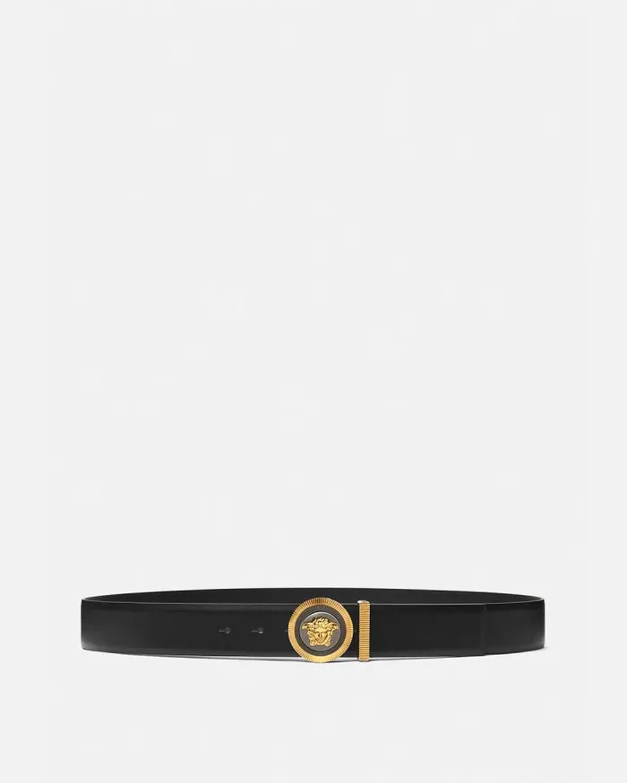 Medusa Biggie Enamel Leather Belt 4 Cm Blackgold Men Versace Belts